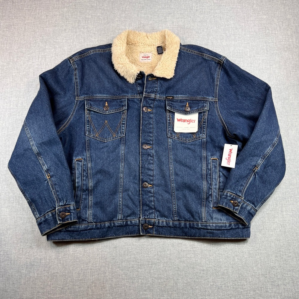 Wrangler Blue Denim Jacket with Cream Sherpa Collar